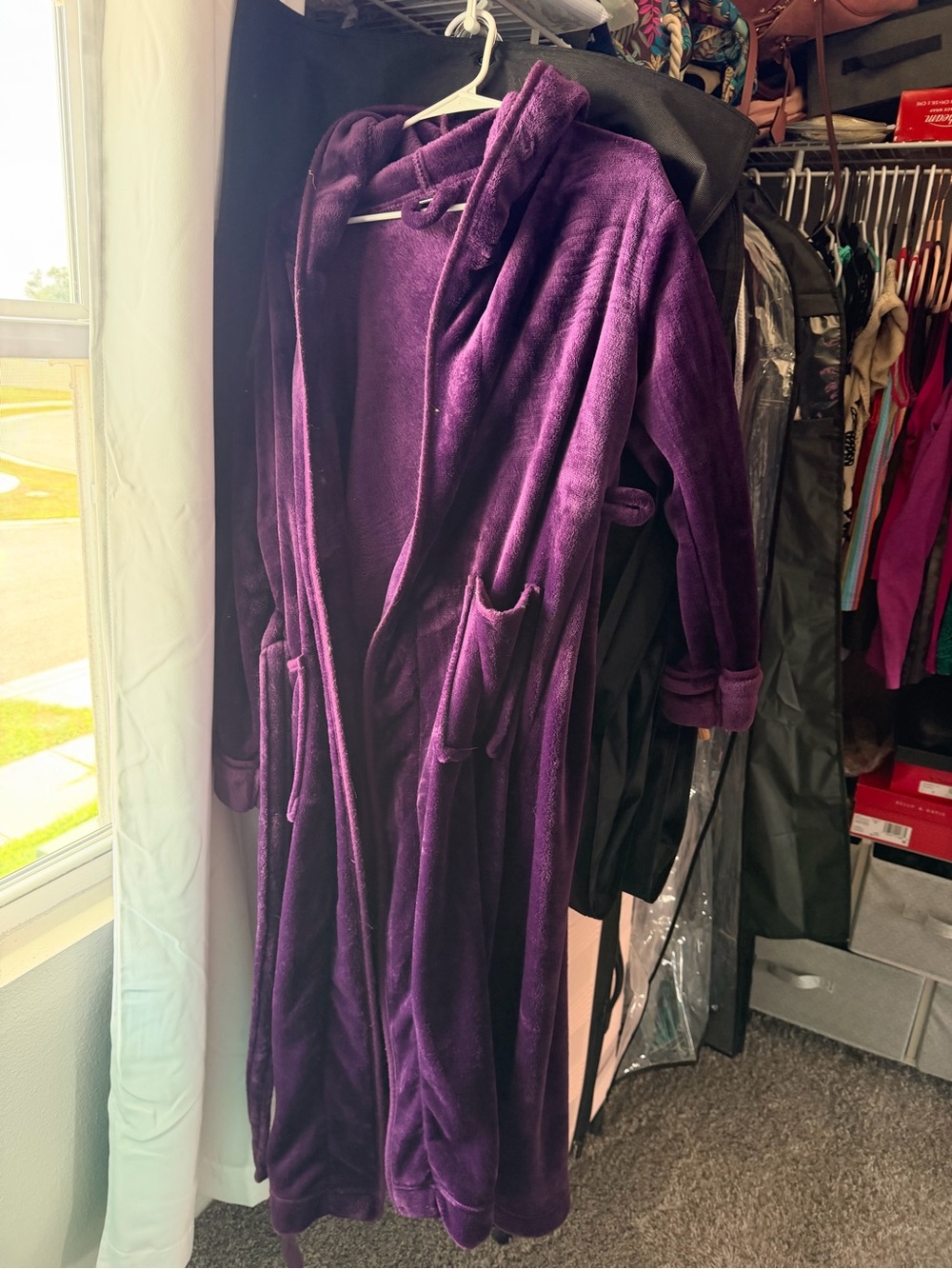 Plush Hooded Long Robe for Women — Deep Plum - Picture 4 of 6